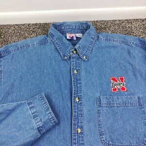 Vintage 90s Nebraska Cornhuskers Shirt Jacket Denim Graphic Sports Mens XL
